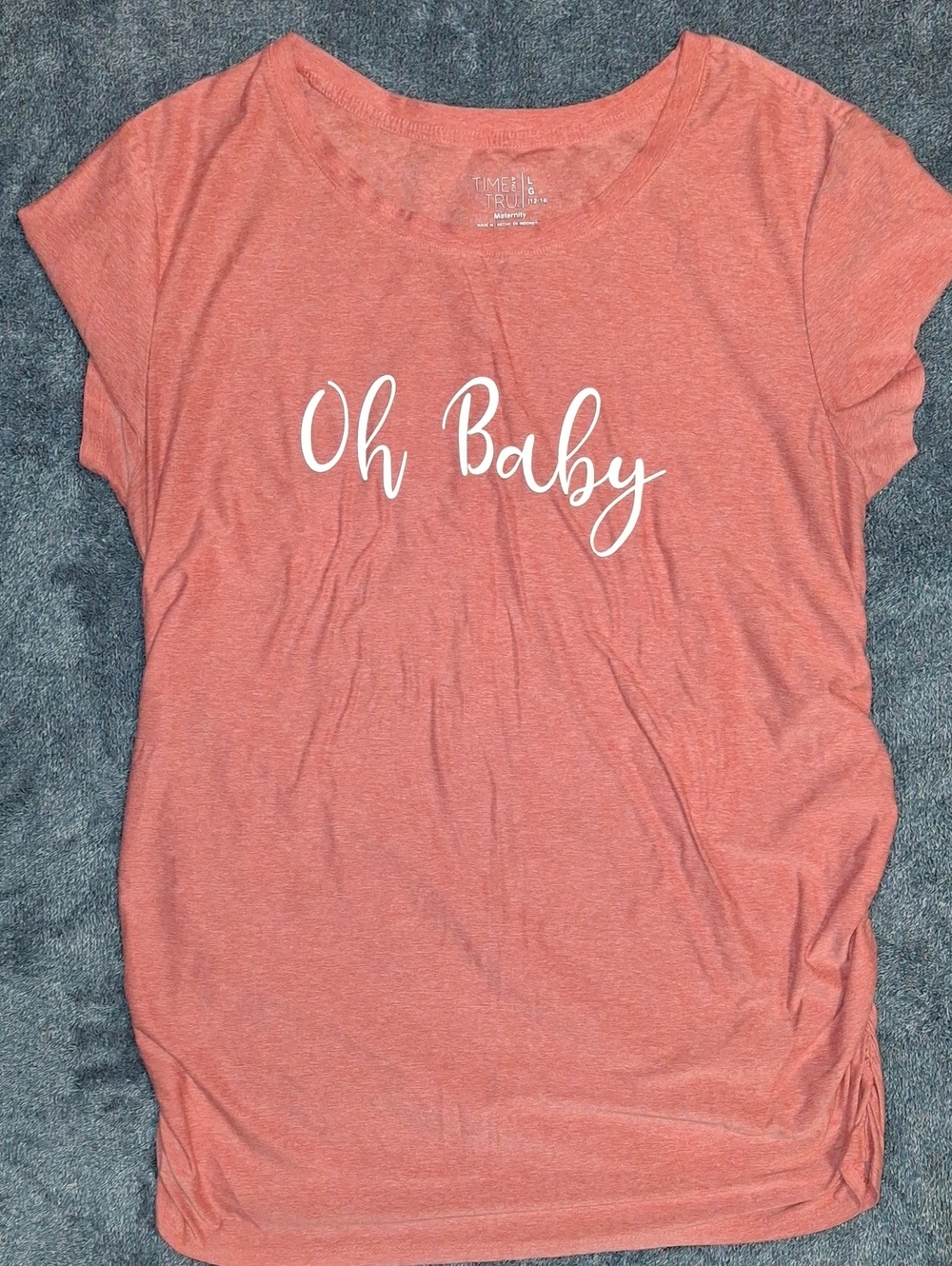 Time & Tru Coral Short-Sleeve Ruched Side Maternity Top